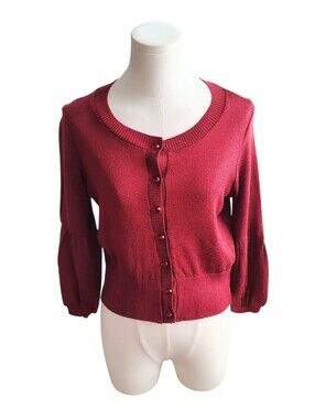 Takara Sparkly Cranberry Red Cardigan Jewel Button Down Sweater Size Medium